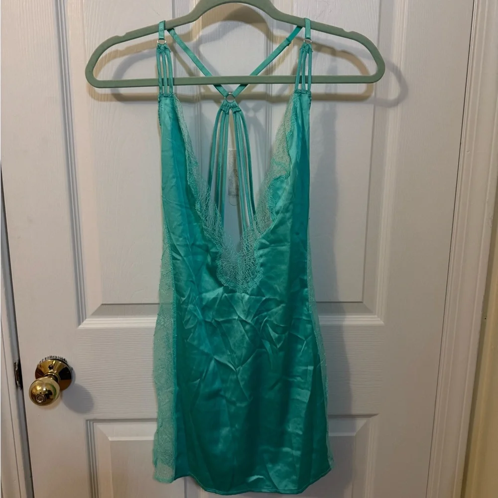 Victoria's Secret Aqua Satin Vintage Teddy Lingerie